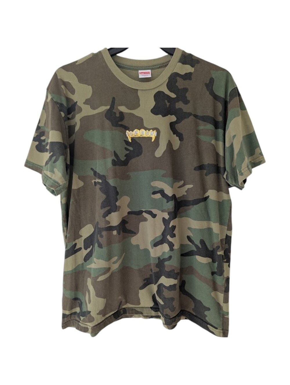 Supreme Grillz Camo T-Shirt Mens XL Gold Teeth Graphic Tee USA 24.5x29.5
